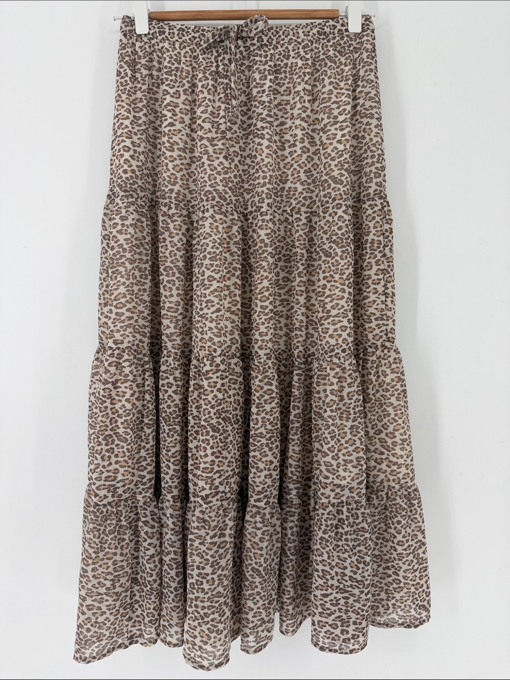 NWT Aerie Leopard Print Tiered Maxi Skirt XS Boho Animal Print